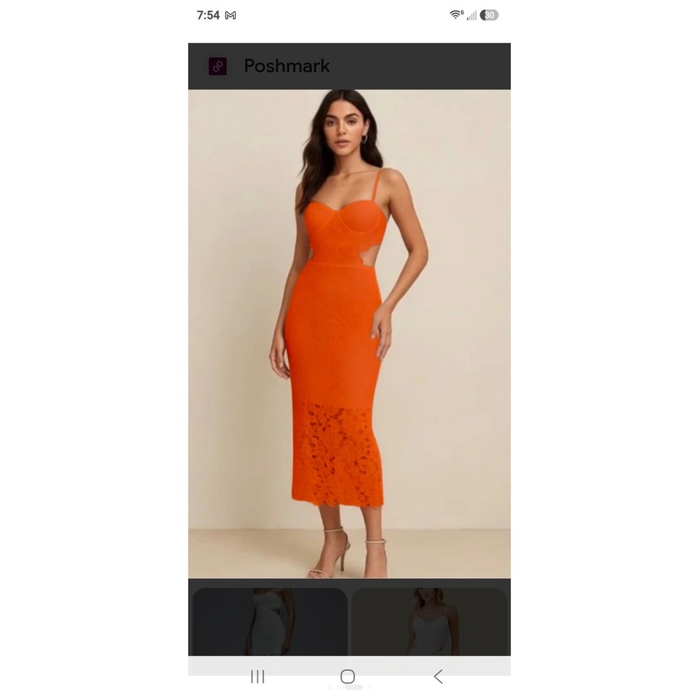 Amable by Mable Orange Lace Cut Out Bustier Midi Dress MD4586 Womens Medium